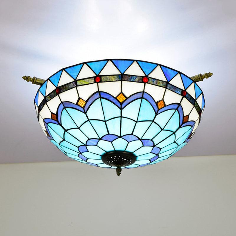 Baroque Dome Semi Flush Mount Lighting 5 Bulbs Stained Glass - Rebooters