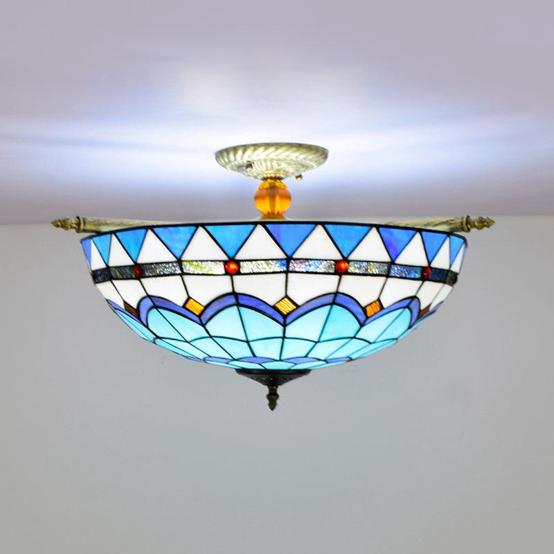 Baroque Dome Semi Flush Mount Lighting 5 Bulbs Stained Glass - Rebooters
