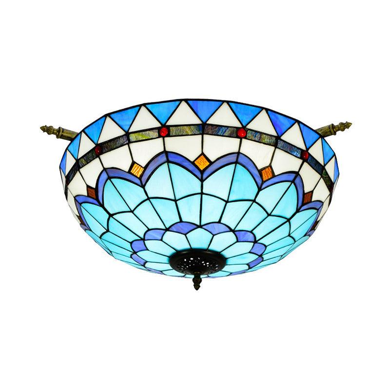 Baroque Dome Semi Flush Mount Lighting 5 Bulbs Stained Glass - Rebooters