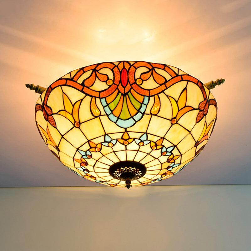 Baroque Dome Semi Flush Mount Lighting 5 Bulbs Stained Glass - Rebooters