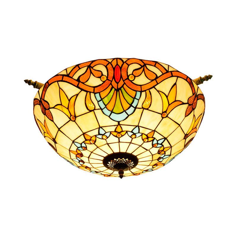 Baroque Dome Semi Flush Mount Lighting 5 Bulbs Stained Glass - Rebooters