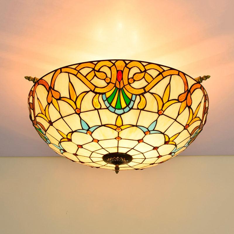 Baroque Dome Semi Flush Mount Lighting 5 Bulbs Stained Glass - Rebooters