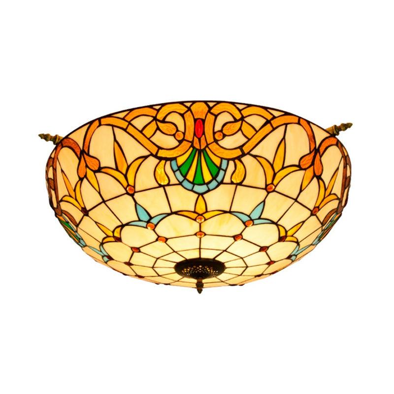 Baroque Dome Semi Flush Mount Lighting 5 Bulbs Stained Glass - Rebooters
