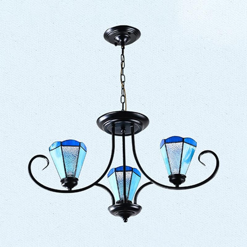 Black 3/6/8 Lights Ceiling Chandelier Baroque Blue Frosted Glass - Rebooters
