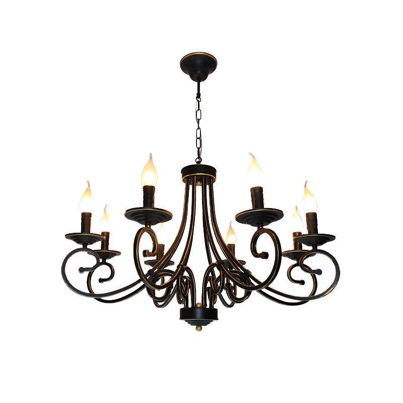 8 Lights Chandelier Pendant Lighting Antique Candle Shaped Metal Hanging Lamp Fixture in Black - Rebooters