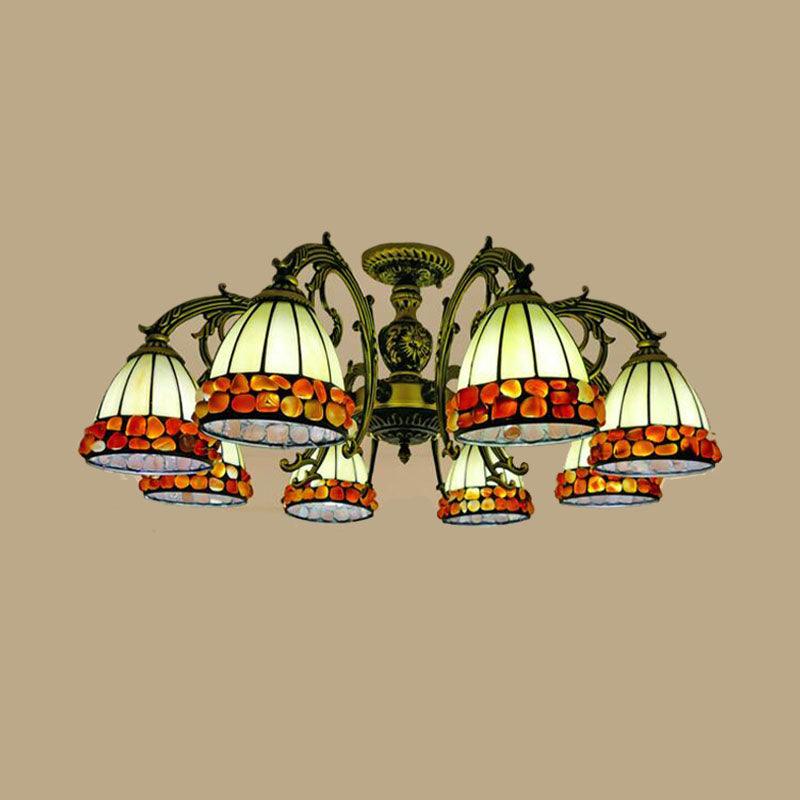 Antique Bronze Spots Gem Chandelier Lighting Fixture Tiffany 3 5 8 Lights Stained Glass Pendant - Rebooters