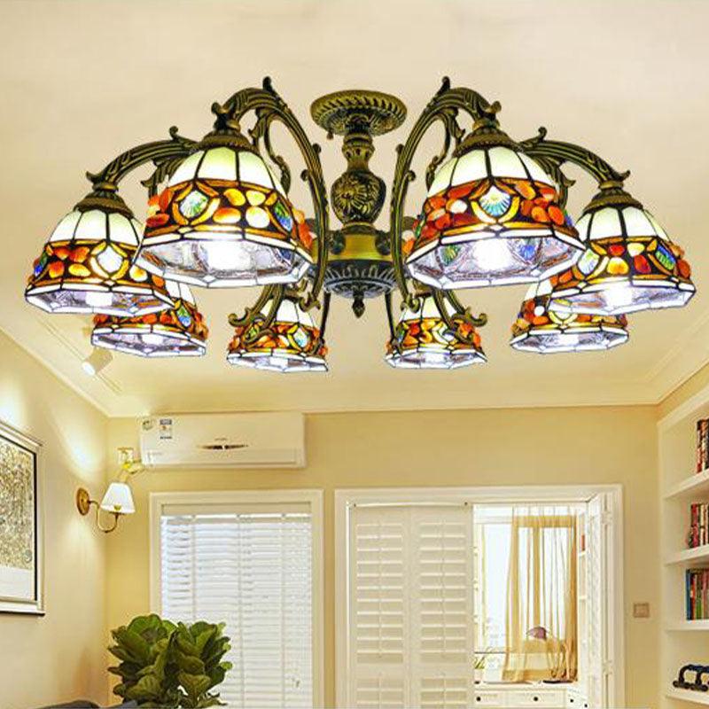 Antique Bronze Spots Gem Chandelier Lighting Fixture Tiffany 3 5 8 Lights Stained Glass Pendant - Rebooters