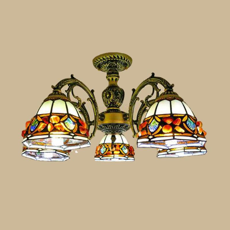 Antique Bronze Spots Gem Chandelier Lighting Fixture Tiffany 3 5 8 Lights Stained Glass Pendant - Rebooters