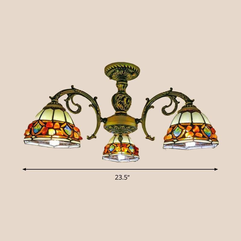 Antique Bronze Spots Gem Chandelier Lighting Fixture Tiffany 3 5 8 Lights Stained Glass Pendant - Rebooters