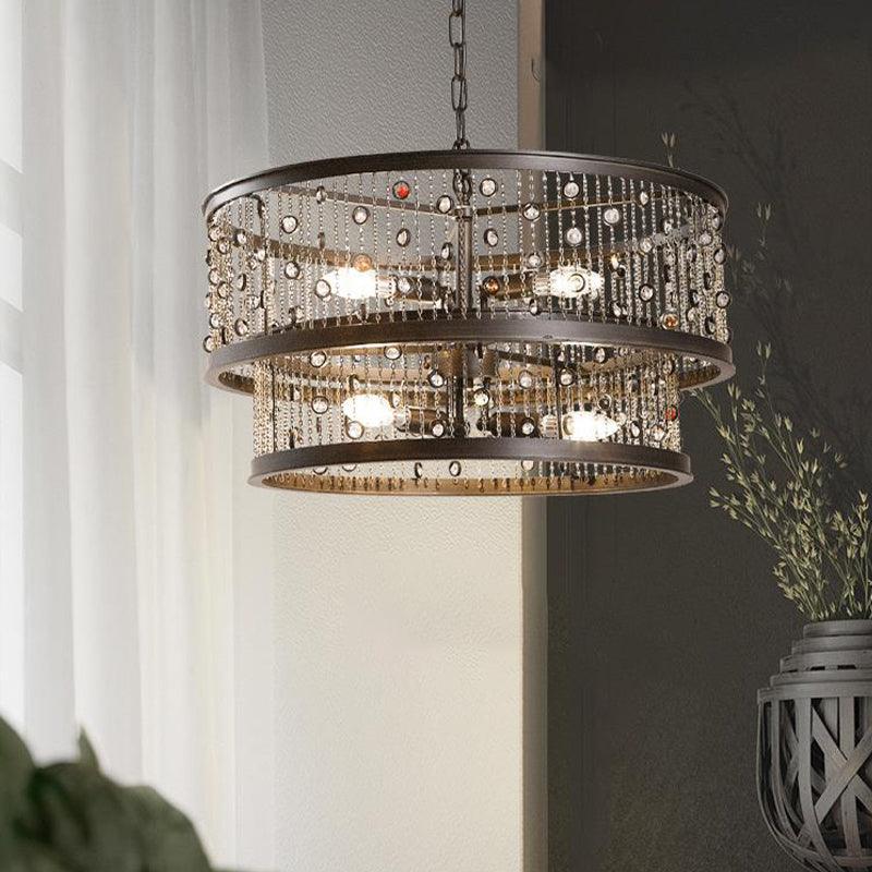 6 Bulbs 2-Tier Round Chandelier Lighting Antique Bronze Fixture - Rebooters