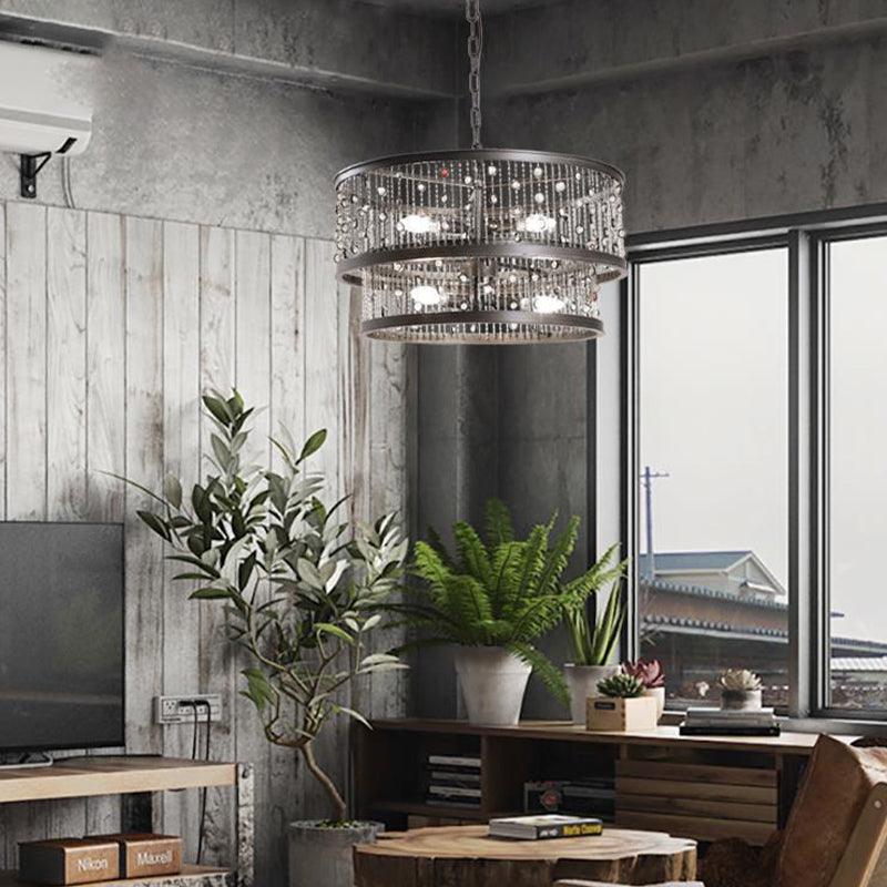 6 Bulbs 2-Tier Round Chandelier Lighting Antique Bronze Fixture - Rebooters