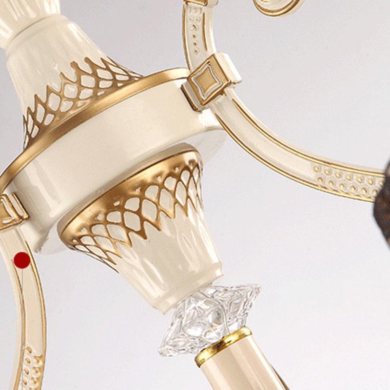 6 Lights Living Room Ceiling Chandelier Mediterranean Cream Hanging Lamp - Rebooters