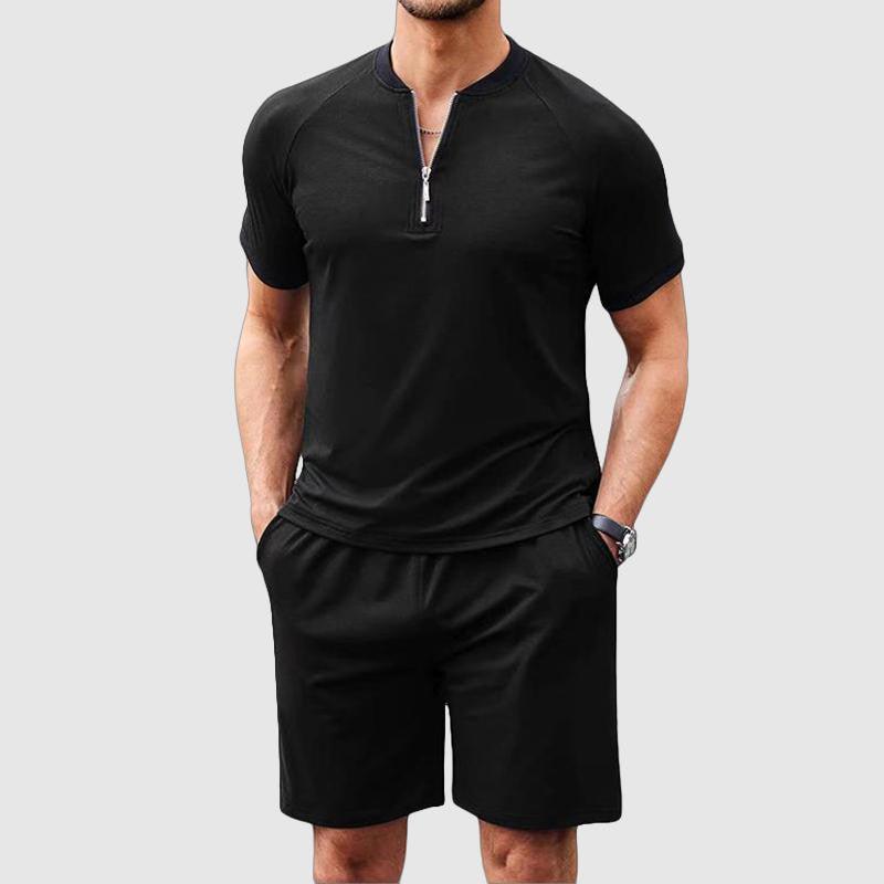 Men’s Short-Sleeve Shirt Half-Zip Fitted Breathable Casual Wear Rebooters mens 2 piece set
