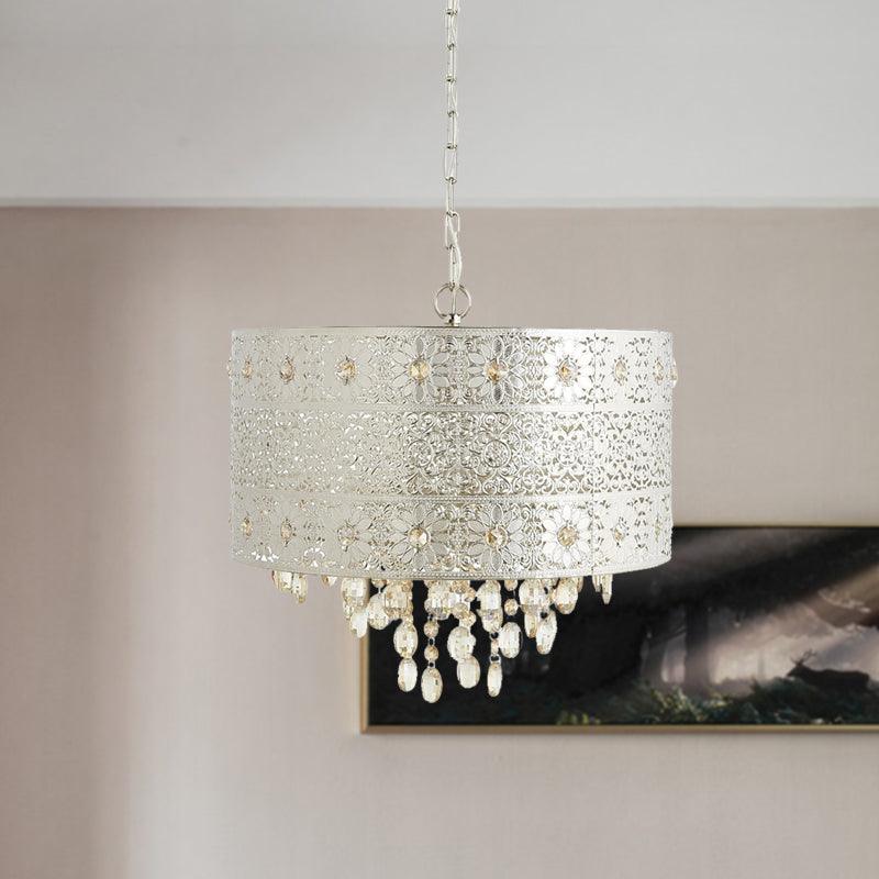 Mid-Century Drum Ceiling Chandelier Clear K9 Crystal Lamp - Rebooters