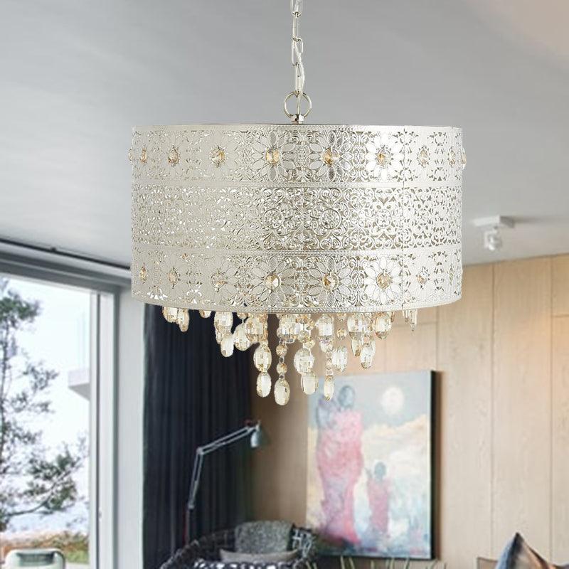 Mid-Century Drum Ceiling Chandelier Clear K9 Crystal Lamp - Rebooters