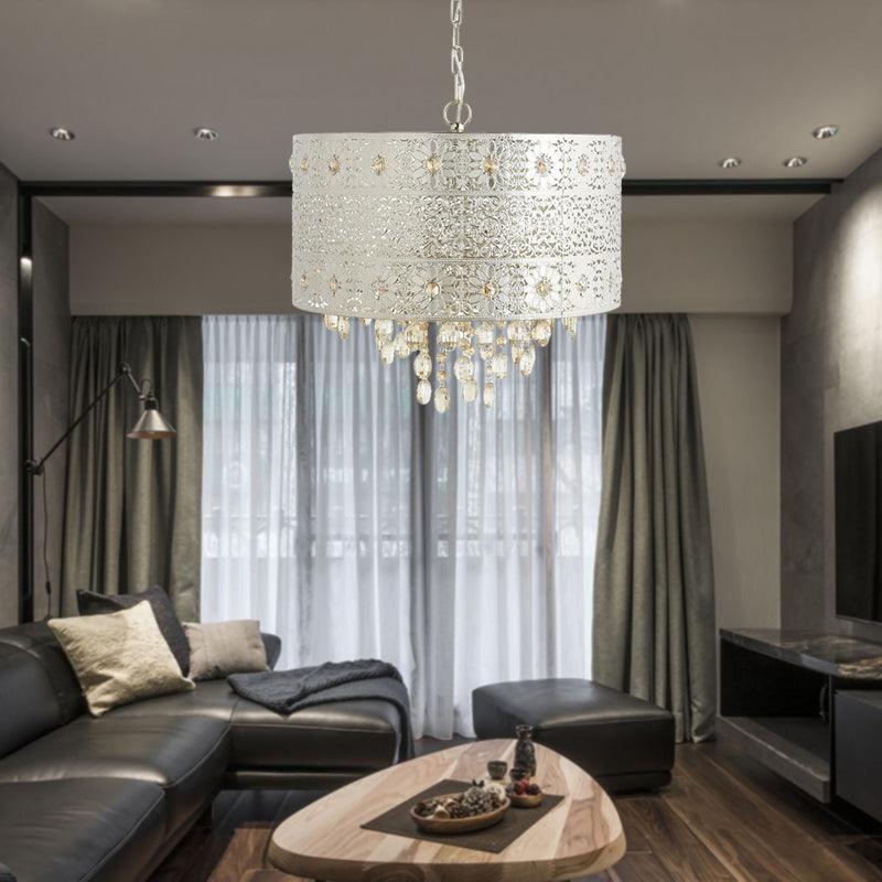 Mid-Century Drum Ceiling Chandelier Clear K9 Crystal Lamp - Rebooters