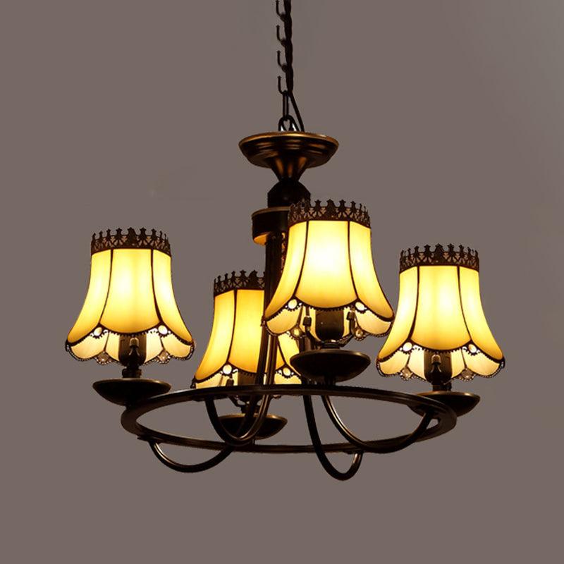 Baroque Bell Shade Chandelier Light Fixture 4/6/8 Lights Beige Glass - Rebooters