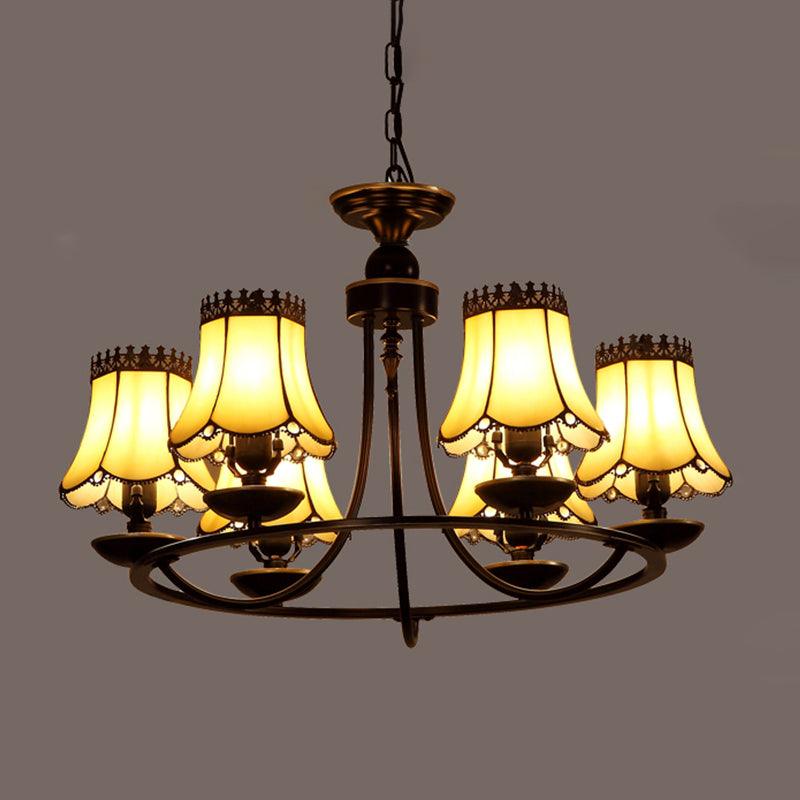 Baroque Bell Shade Chandelier Light Fixture 4/6/8 Lights Beige Glass - Rebooters