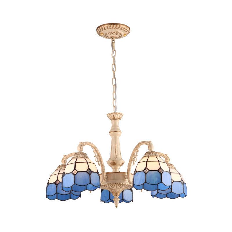 3/5 Lights Dome Pendant Chandelier Baroque Yellow Blue Ceiling Lamp - Rebooters