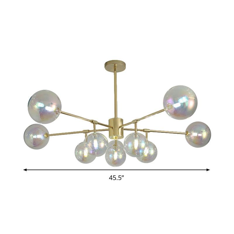 10 Heads Living Room Chandelier Lighting Modern Gold LED Pendant Lamp with Sphere Rainbow Glass Shade - Rebooters