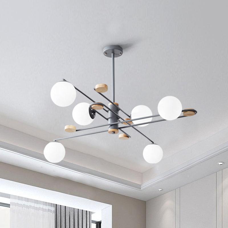 Ball Living Room Chandelier Lighting Fixture Milky Glass 6 Heads Modern Hanging Lamp Black Grey - Rebooters