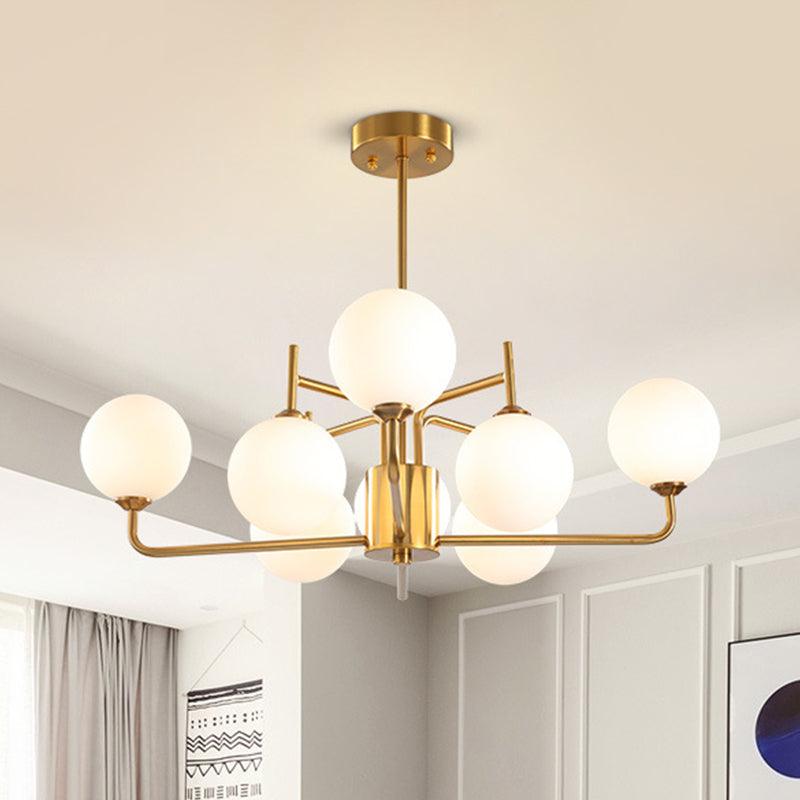 8 Bulbs Spherical Chandelier Lighting Modernism Milk Glass Fixture - Rebooters