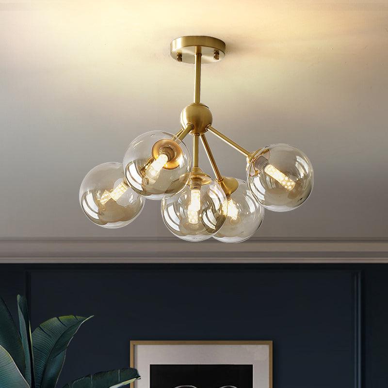 5 Heads Dining Room Pendant Chandelier Modern Brass Light - Rebooters