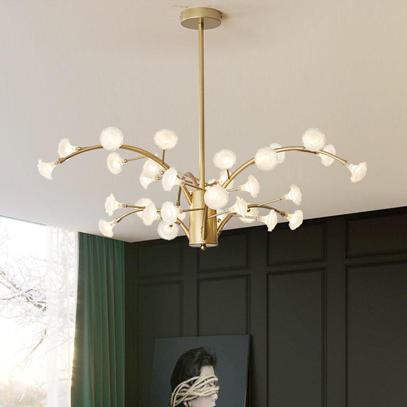 33 Bulbs Flower Chandelier Light Modernism Frosted Glass Gold - Rebooters