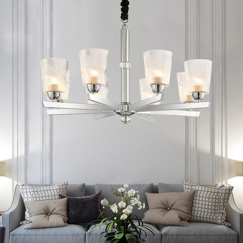 8 Bulbs Flared Pendant Chandelier Modernism Ribbed Glass - Rebooters