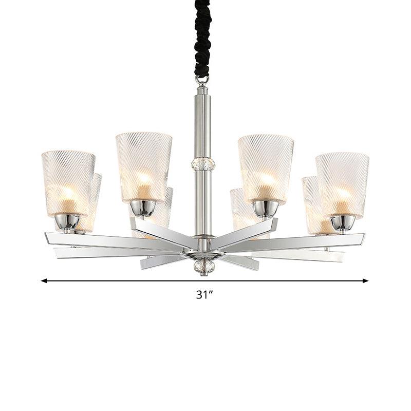 8 Bulbs Flared Pendant Chandelier Modernism Ribbed Glass - Rebooters