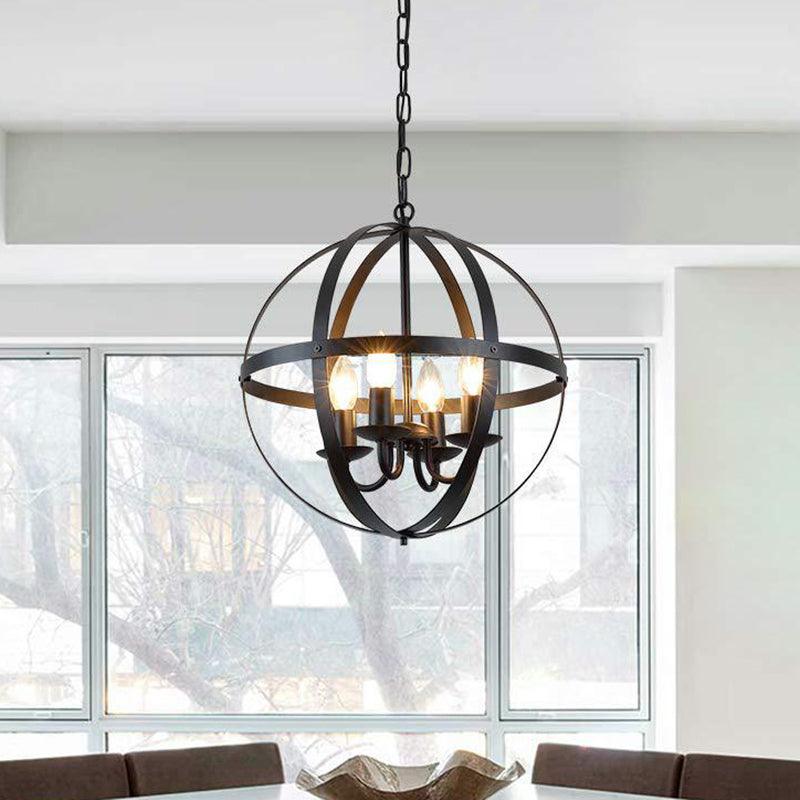 4 Bulbs Metal Ceiling Chandelier Vintage Black Globe Lighting - Rebooters