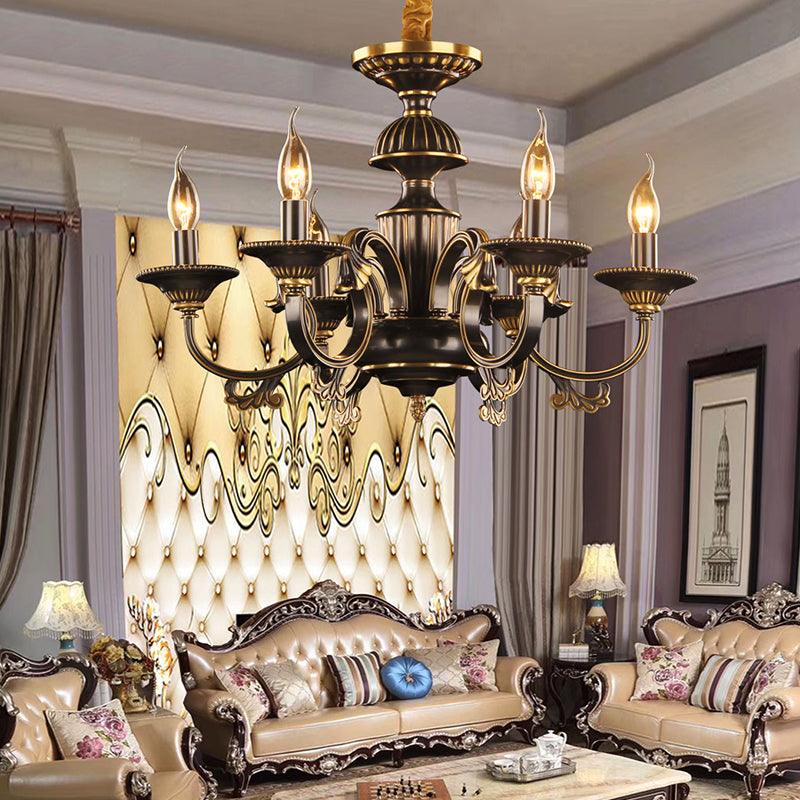 6 Heads Metal Pendant Chandelier Rustic Black and Gold Candle Living Room Ceiling Lamp Fixture - Rebooters