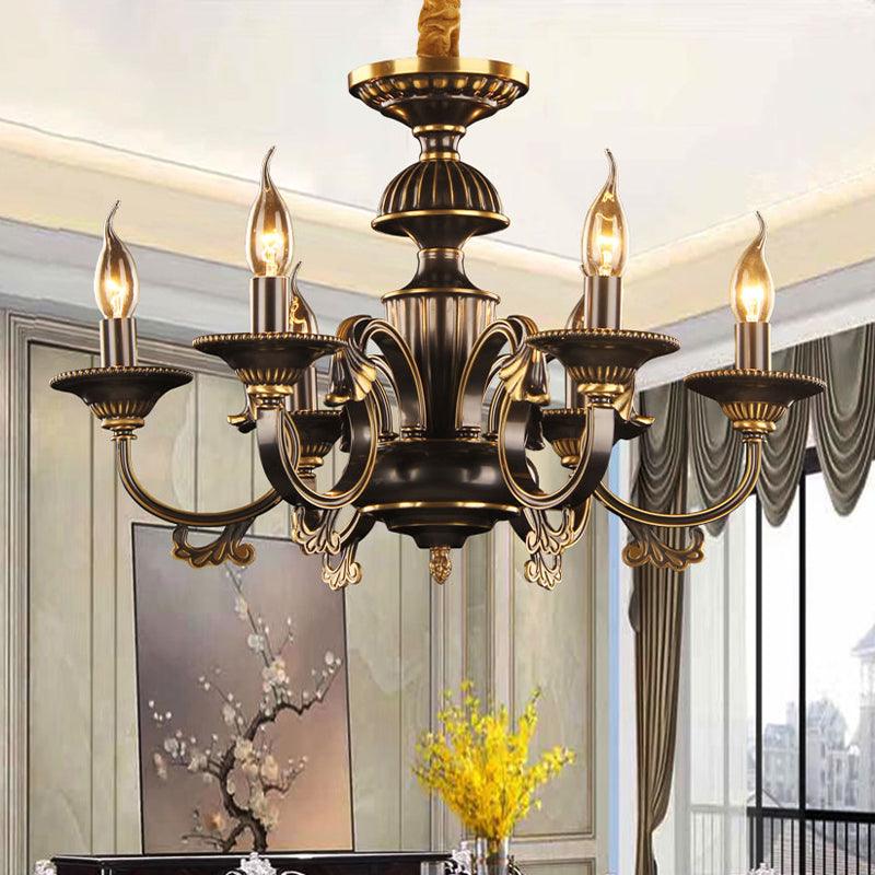 6 Heads Metal Pendant Chandelier Rustic Black and Gold Candle Living Room Ceiling Lamp Fixture - Rebooters