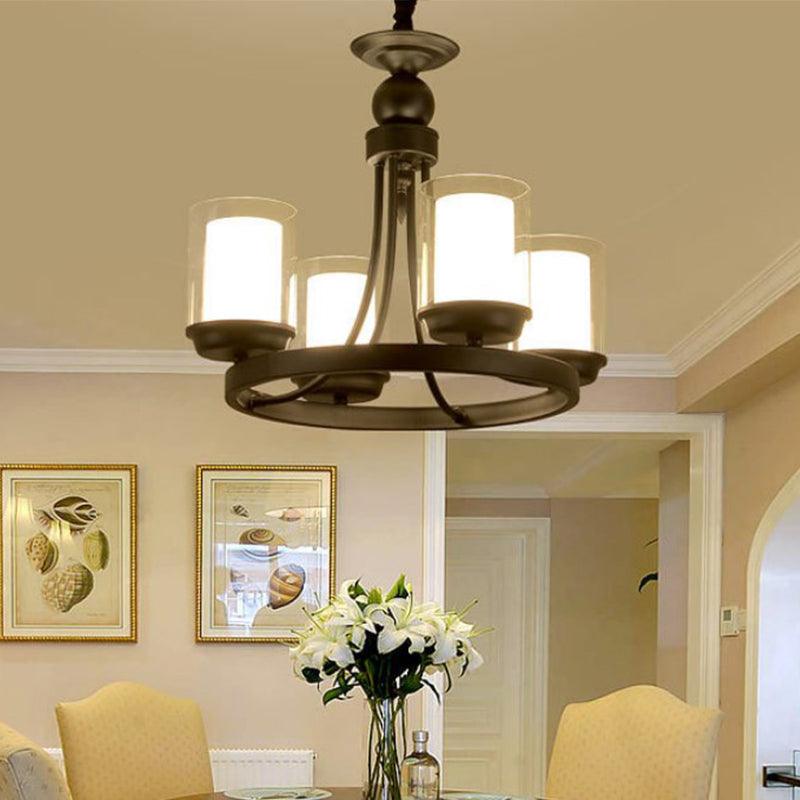 4/6/8 Bulbs Chandelier Lighting Traditional Cylindrical Clear Glass Pendant Ceiling Lamp in Black - Rebooters