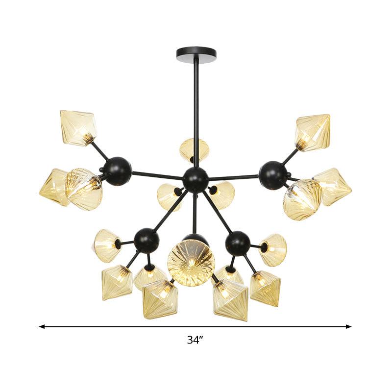 18 Heads Diamond Chandelier Lamp Modernism Amber Glass Light - Rebooters