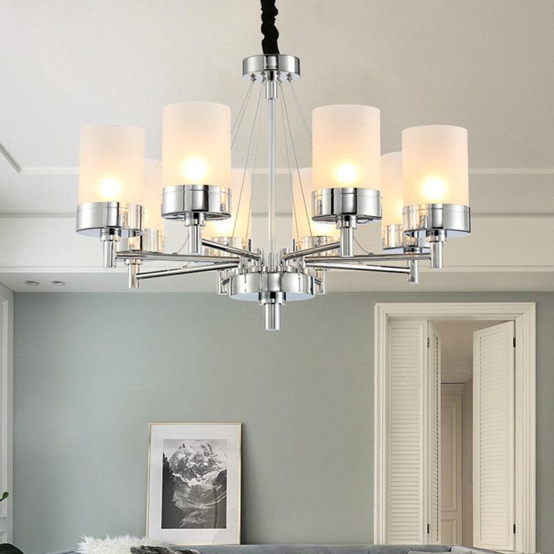 8 Heads Cylinder Hanging Chandelier Modernist Frosted Glass Pendant Light - Rebooters