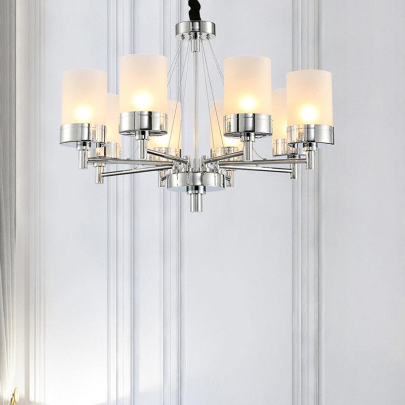 8 Heads Cylinder Hanging Chandelier Modernist Frosted Glass Pendant Light - Rebooters