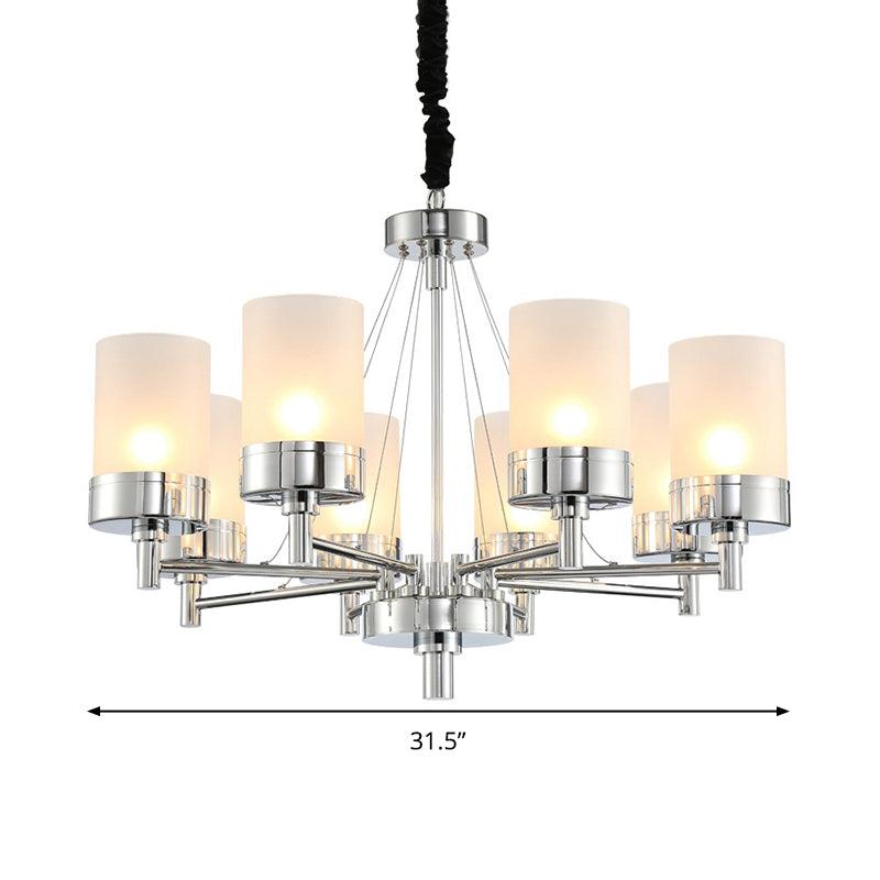 8 Heads Cylinder Hanging Chandelier Modernist Frosted Glass Pendant Light - Rebooters