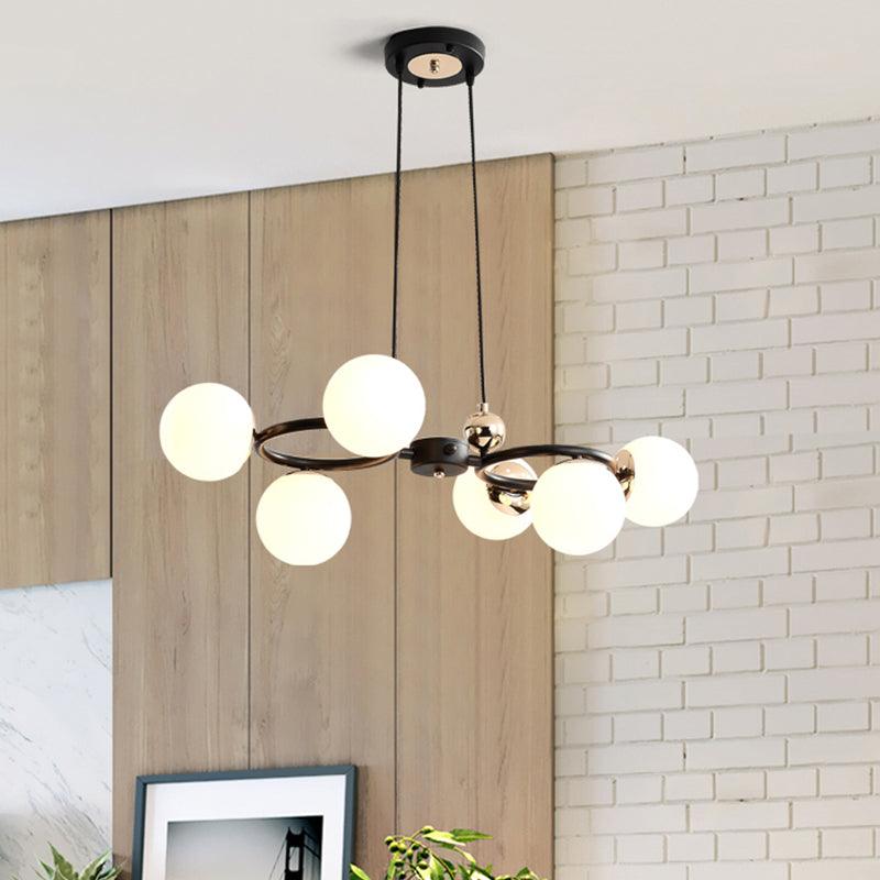 6 Heads Round Pendant Chandelier Modernism Opal Glass Ceiling Suspension Lamp in Black - Rebooters