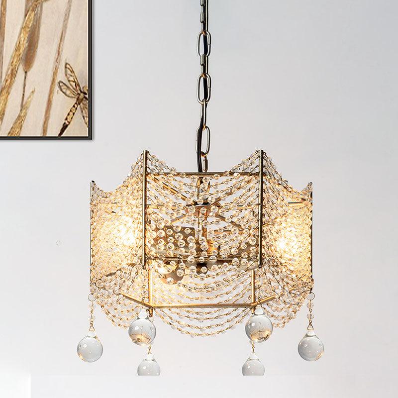 Beaded Crystal Chandelier Traditional 4/6 Lights Brass Fixture - Rebooters