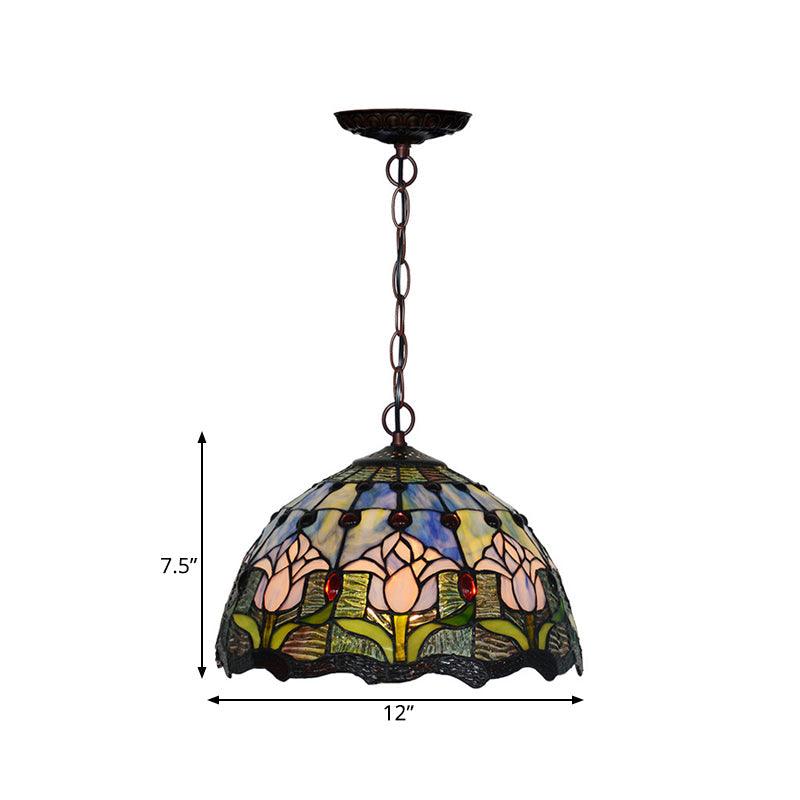 1/2 Lights Chandelier Light Tiffany Red/Green Cut Glass Suspension Lamp for Kitchen 12 Inch 16 Inch W - Rebooters