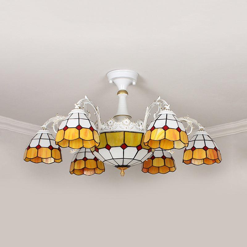 9 Lights Semi Flush Baroque Grid Patterned Ceiling Light - Rebooters