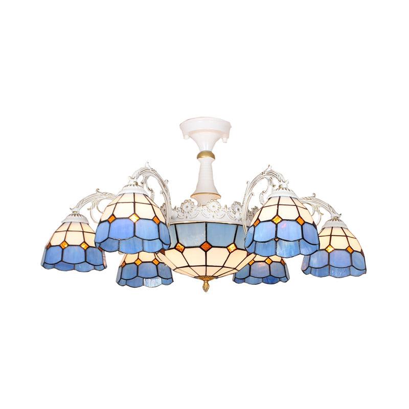 9 Lights Semi Flush Baroque Grid Patterned Ceiling Light - Rebooters