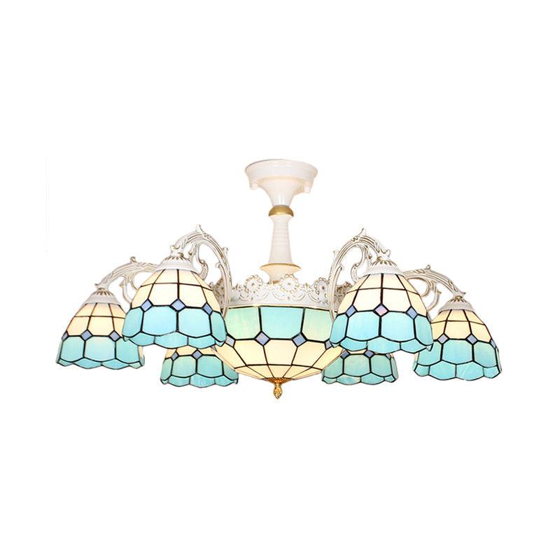 9 Lights Semi Flush Baroque Grid Patterned Ceiling Light - Rebooters