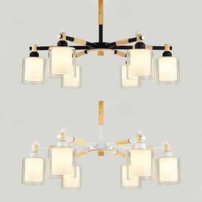 Bedroom Cylinder Hanging Lamp Glass 6 Lights Chic Modern Pendant - Rebooters