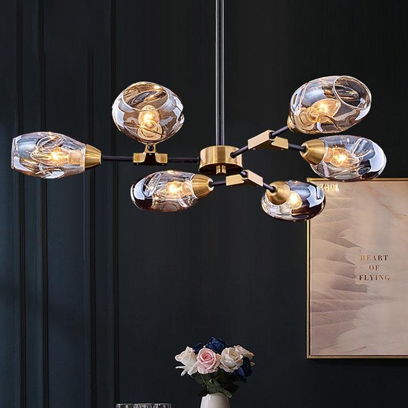 6 Heads Dining Room Hanging Chandelier Modern Black and Gold Pendant Light - Rebooters