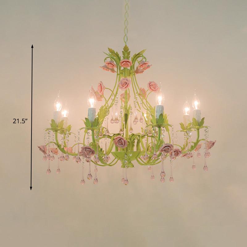 6/8 Bulbs Candle Pendant Lamp Traditionalism Green Crystal Chandelier Light Fixture - Rebooters