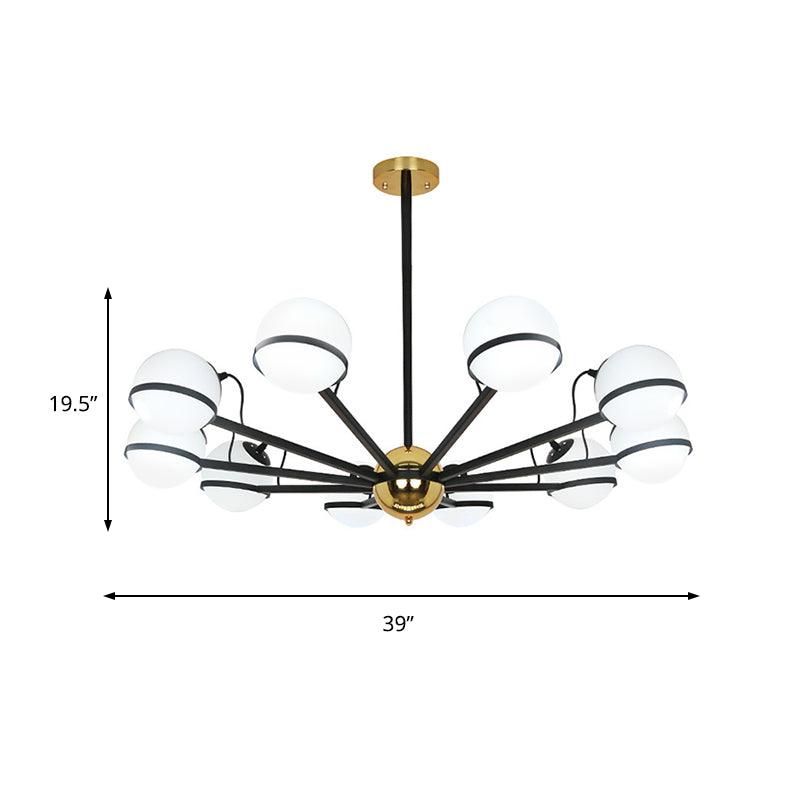 Modernist Round Hanging Chandelier Frosted White Glass Pendant Light Fixture in Black - Rebooters