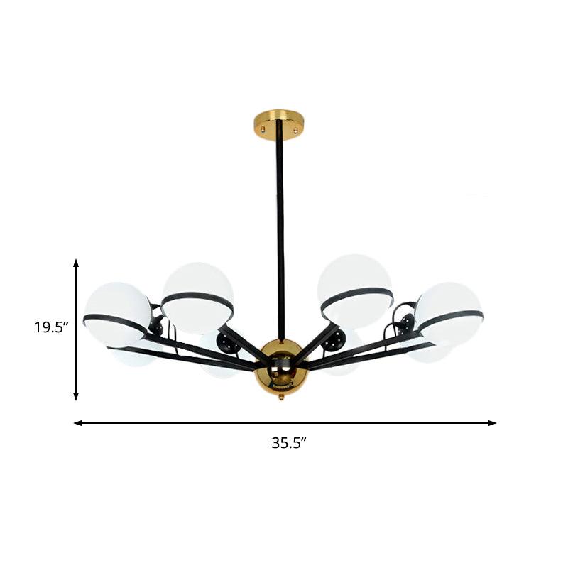 Modernist Round Hanging Chandelier Frosted White Glass Pendant Light Fixture in Black - Rebooters
