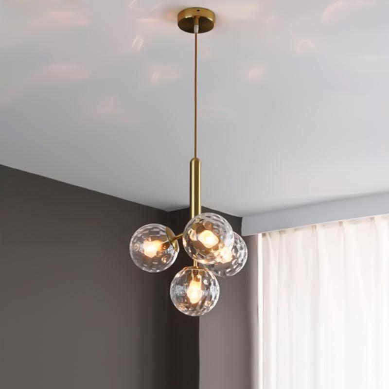 4 Heads Globe Ceiling Chandelier Modernism Dimpled Glass Gold - Rebooters